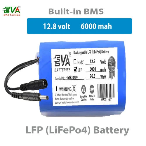 Buy 12.8V 6000mAh LiFePO4 Solar Rechargeable Battery