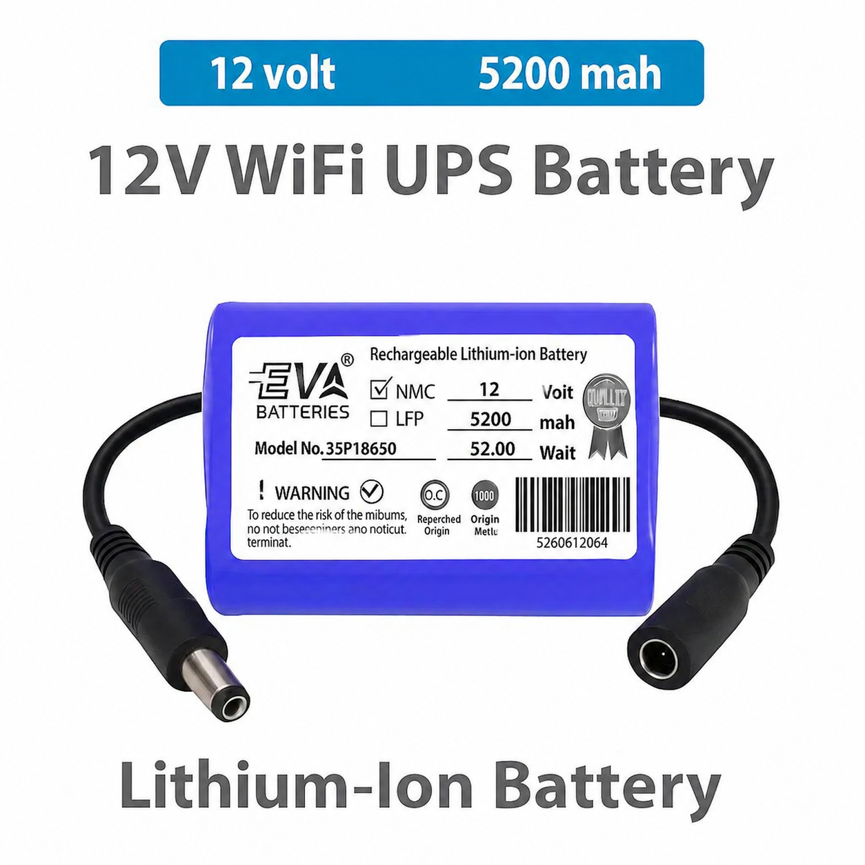 12V WiFi UPS Battery with specifications on a white background